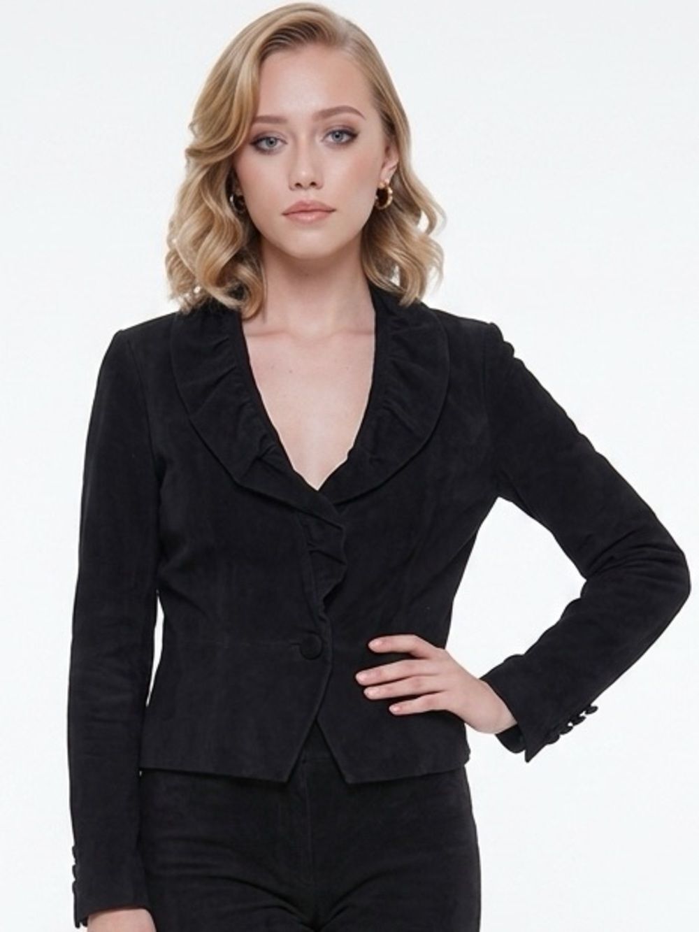 MILLY | Vintage Black Ruffled Suede Blazer Women's Size 4